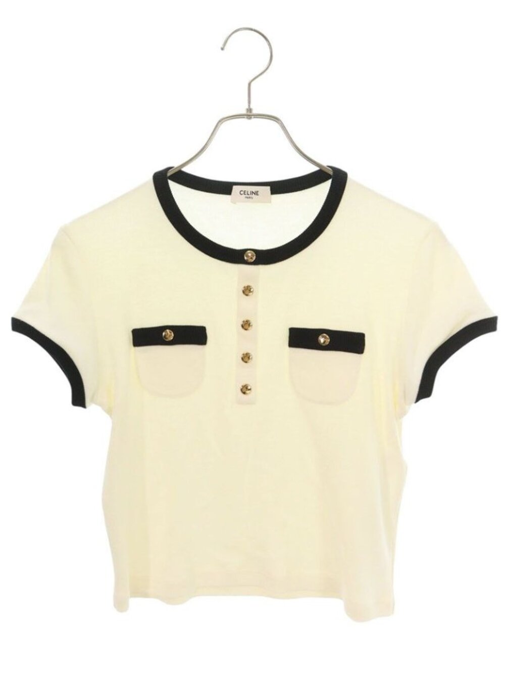 Celine Crop Rib Gold Button T-Shirt